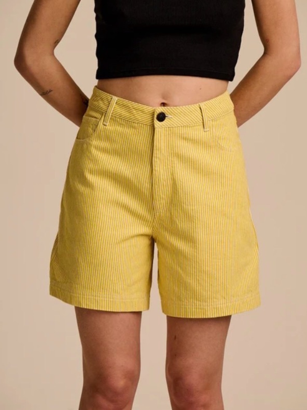 Lucy & Yak Yellow High-Waist Corduroy Shorts